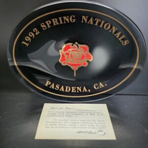 Houze‎ Art Glass Tray Black 1992 Spring Nationals Pasadena 22K Gold Rose MCM NOS